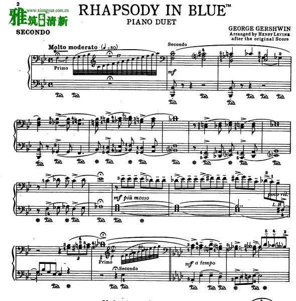 Gershwin 蓝色狂想曲四手联弹谱