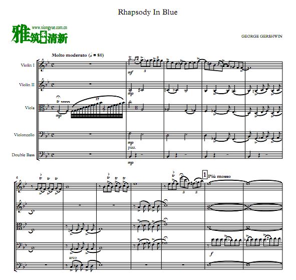 格什温 Rhapsody in Blue弦乐五重奏谱