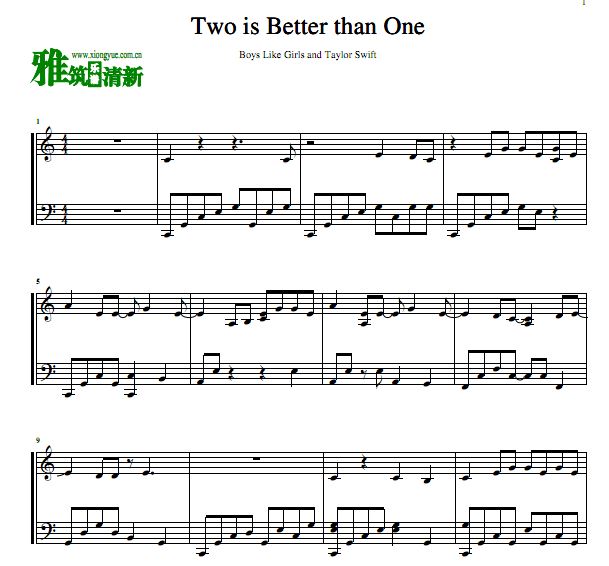 怦然心动 Taylor Swift - Two Is Better Than One钢琴谱