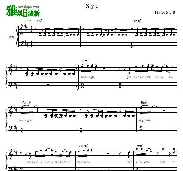 Taylor Swift - Style 伴奏钢琴谱