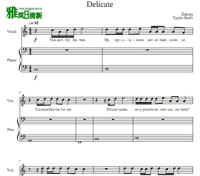 Taylor Swift - Delicate 伴奏钢琴谱