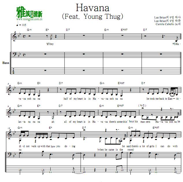 Havana贝司谱 