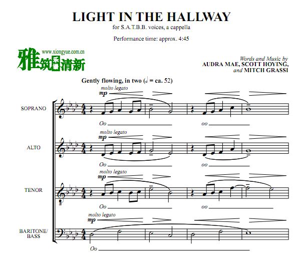 Light in the Hallway阿卡贝拉合唱谱 SATBB