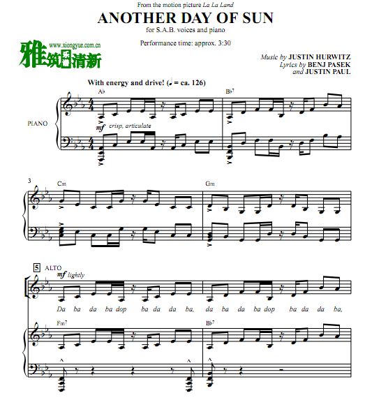 La La Land - Another Day of Sun 三声部合唱钢伴谱 SAB