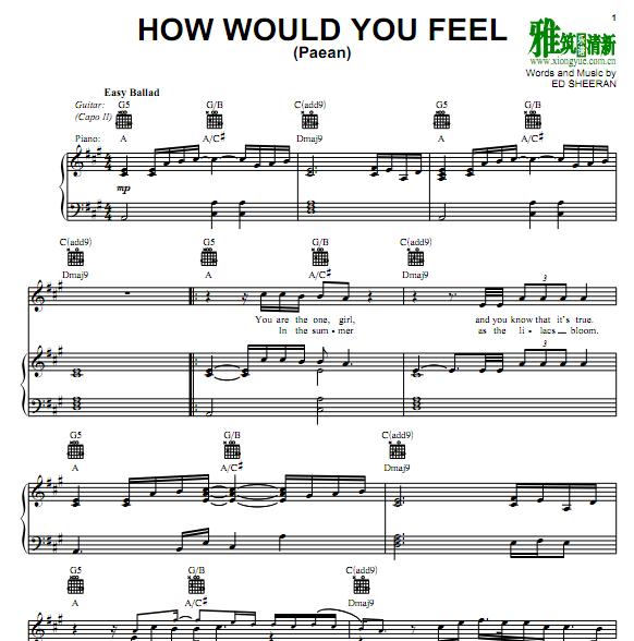 how would you feel paean钢琴谱
