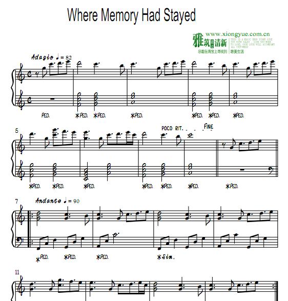 July  - Where Memory Had Stayed钢琴谱
