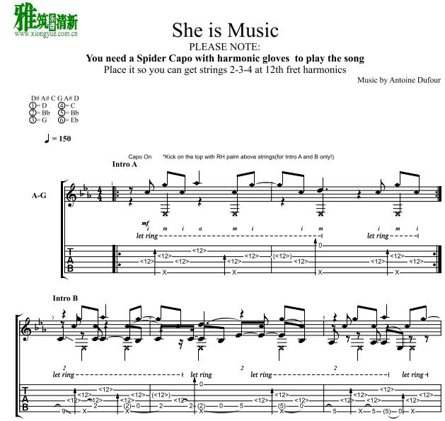 Antoine dufour版she is music指弹吉他谱
