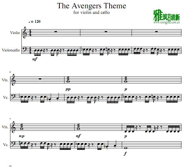 复仇者联盟The Avengers小提琴大提琴二重奏谱
