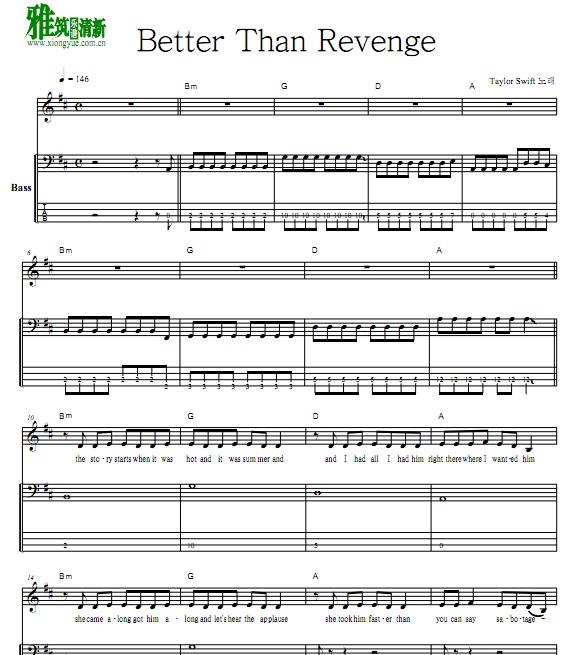 Taylor Swift - Better Than Revenge贝斯谱