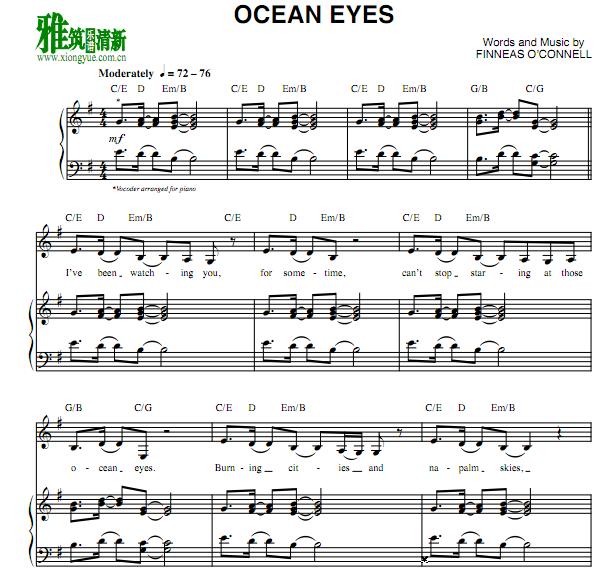 Billie Eilish - Ocean Eyes钢琴谱