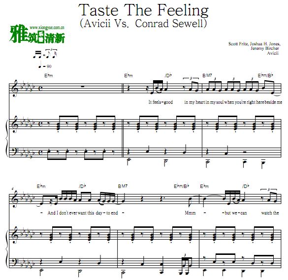 Avicii - Taste The Feeling钢琴伴奏谱 (Avicii Vs. Conrad Sewell)