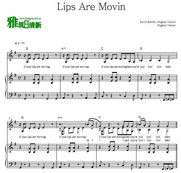 Meghan Trainor - Lips Are Movin钢琴伴奏谱