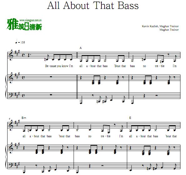 Meghan Trainor - All About That Bass 伴奏钢琴谱