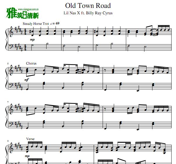  Lil Nas X - Old Town Road钢琴谱 ft.Billy Ray Cyrus