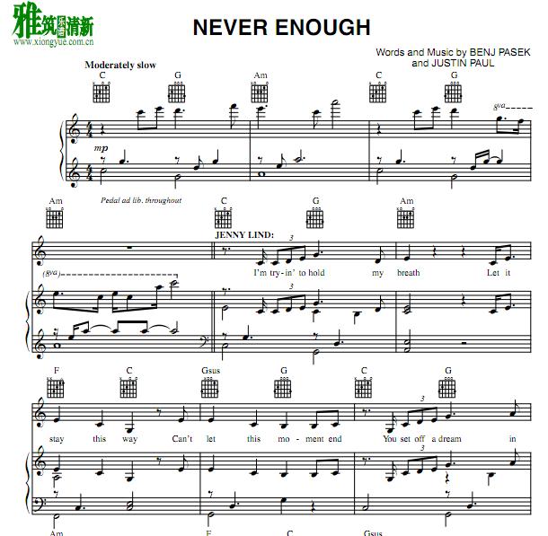 马戏之王 - Never Enough C调钢琴谱