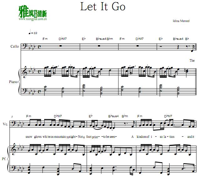 Let It Go大提琴钢琴谱 