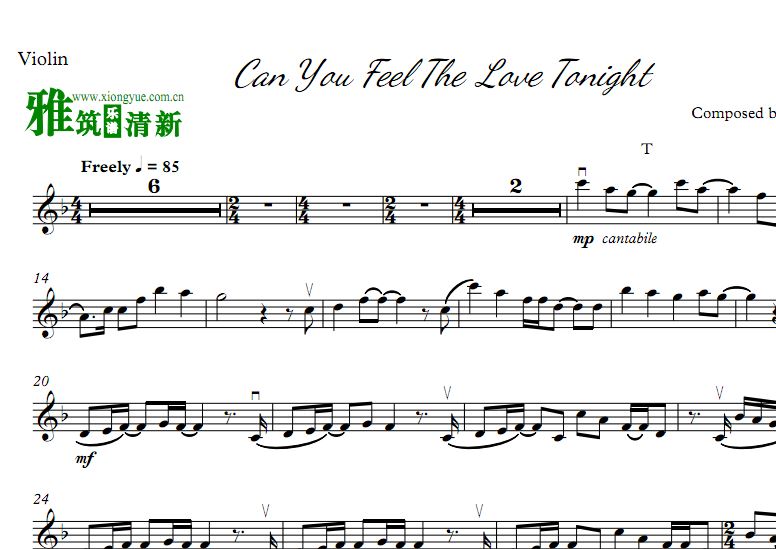 Can You Feel the Love Tonight小提琴独奏谱