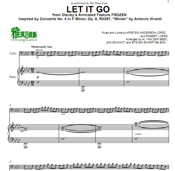 The Piano Guys版Let It Go大提琴钢琴谱