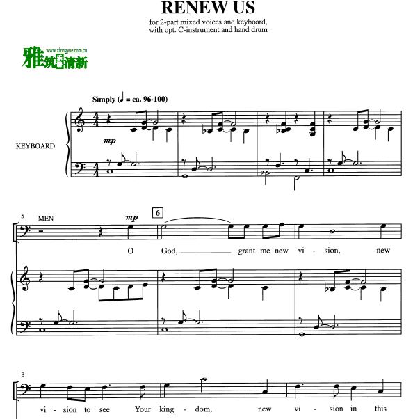 Renew Us 二声部男女合唱钢琴伴奏谱