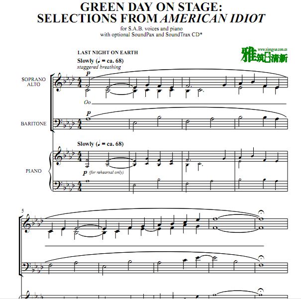 Selections from American Idiot 三声部SAB合唱谱钢伴谱