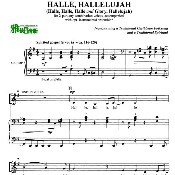 Halle, Hallelujah (Halle,Halle,Halle and Glory,Hallelujah)二声部合唱钢琴伴奏谱