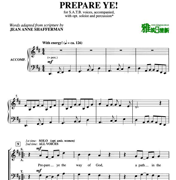 赞美诗 Prepare Ye! 四声部SATB合唱谱钢琴伴奏谱 