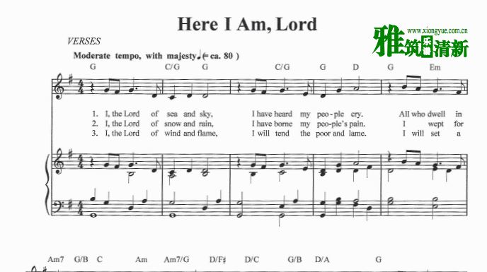 主啊!我在这里 Here I am, Lord! 钢琴伴奏谱