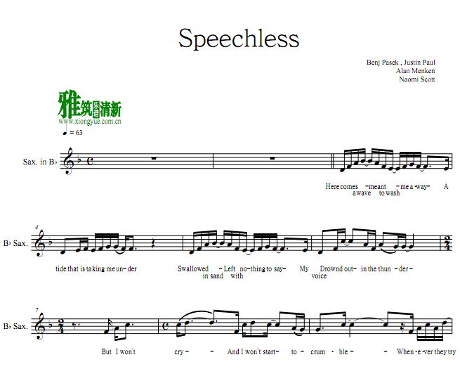 阿拉丁Aladdin - Speechless降B萨克斯谱