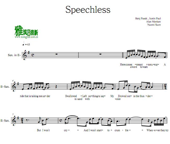 阿拉丁Aladdin - Speechless降E萨克斯谱