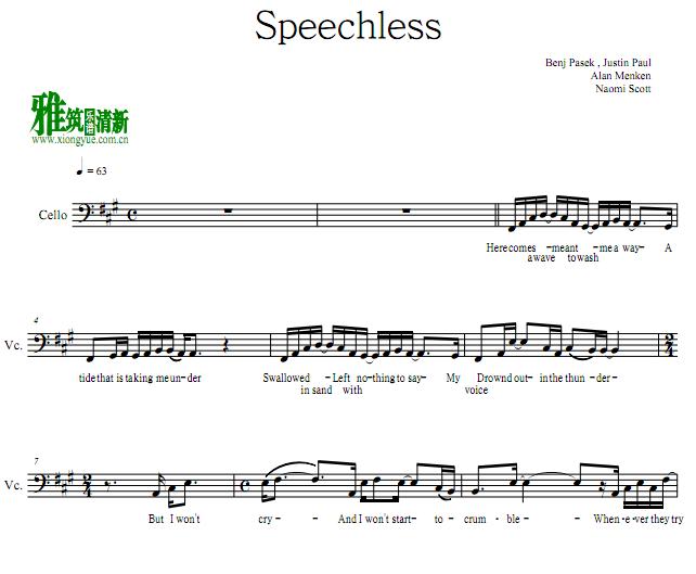 阿拉丁Aladdin - Speechless大提琴谱