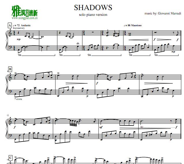 乔瓦尼 - Shadows钢琴谱