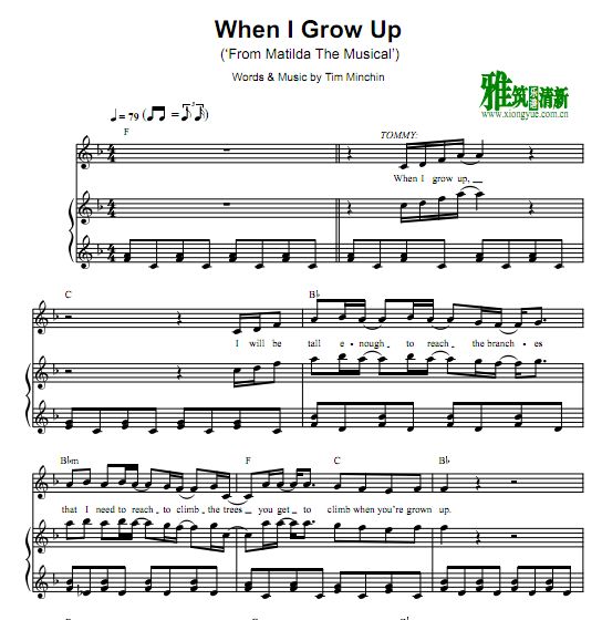音乐剧 Matilda - When I Grow Up 钢琴伴奏谱 独唱声乐谱