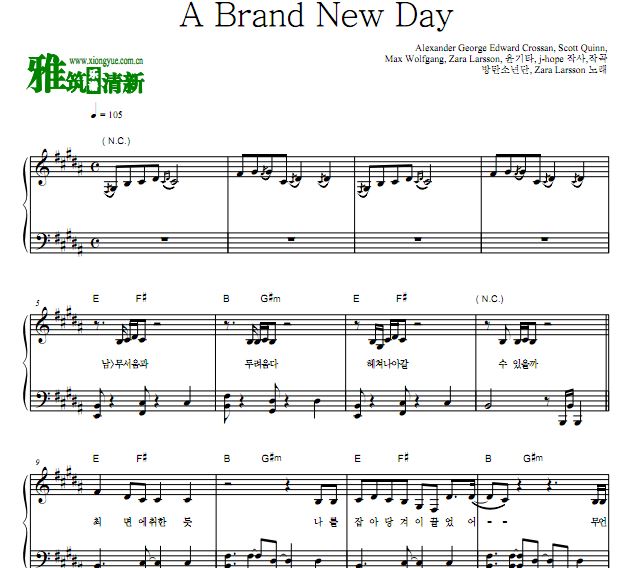 BTS - A Brand New Day 钢琴谱