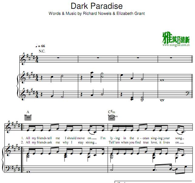 Lana Del Rey - Dark Paradise钢琴谱