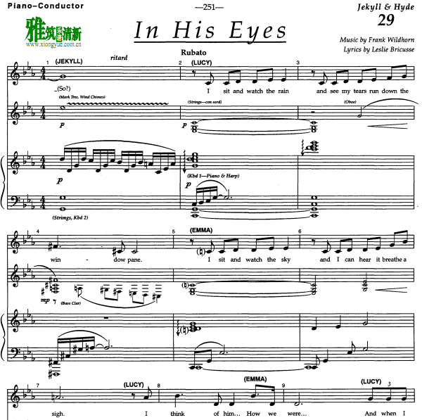 变身怪医 In His Eyes 钢琴谱 声乐谱