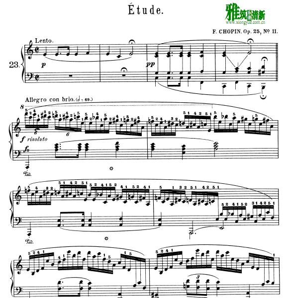 肖邦练习曲op25 23钢琴谱 带指法