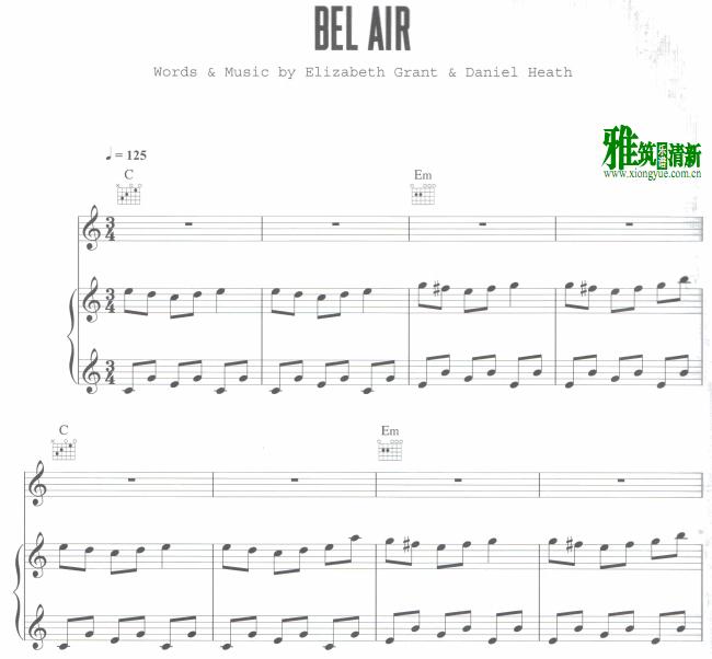 Lana Del Rey -  Bel Air钢琴谱