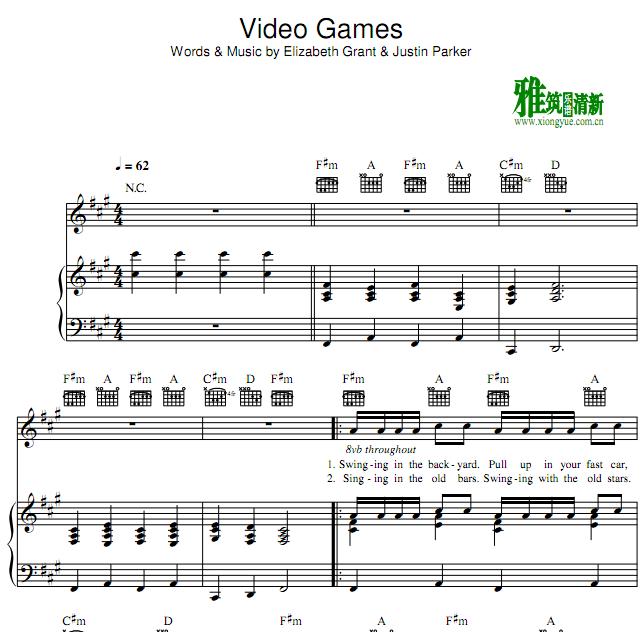 Lana Del Rey - Video Games钢琴谱