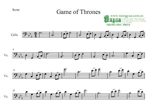 权力的游戏Game of Thrones大提琴谱