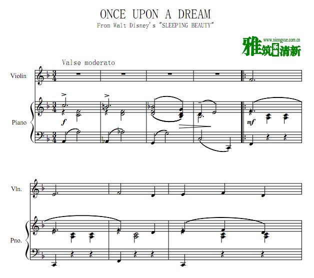 睡美人 Once Upon A Dream小提琴钢琴二重奏谱