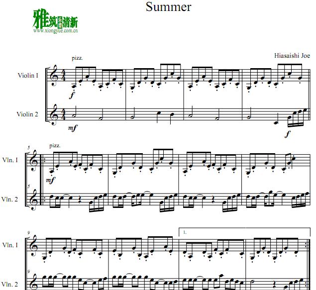 菊次郎的夏天Summer小提琴二重奏谱