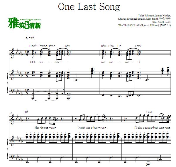 Sam Smith - One Last Song 钢琴伴奏谱
