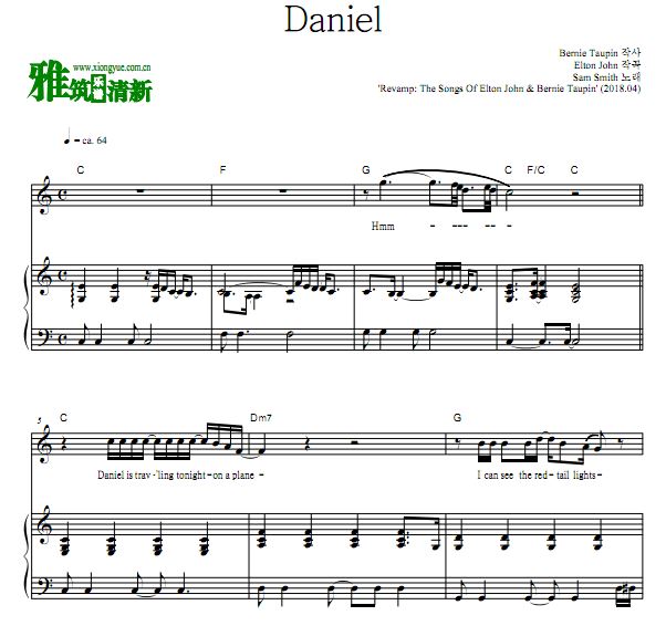 Sam Smith - Daniel 弹唱钢琴谱