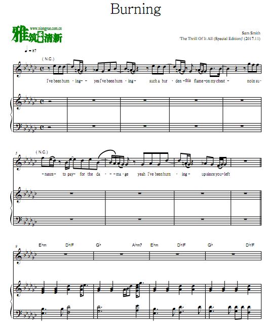 Sam Smith - Burning 钢琴伴奏谱