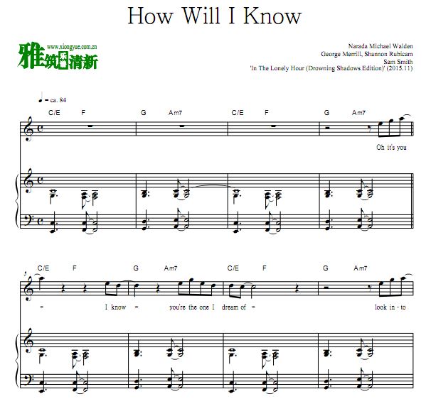 Sam Smith - How Will I Know 钢琴伴奏谱