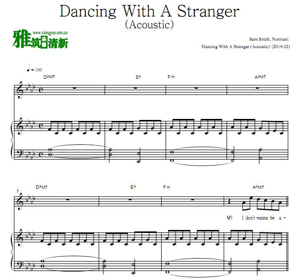 Sam Smith, Normani-Dancing With A Stranger (Acoustic)钢琴伴奏谱