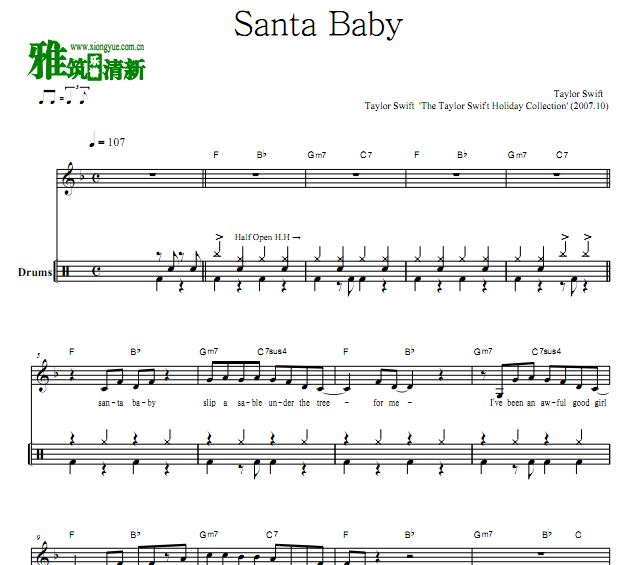 Taylor Swift - Santa Baby 架子鼓谱