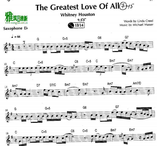 The Greatest Love Eb萨克斯谱