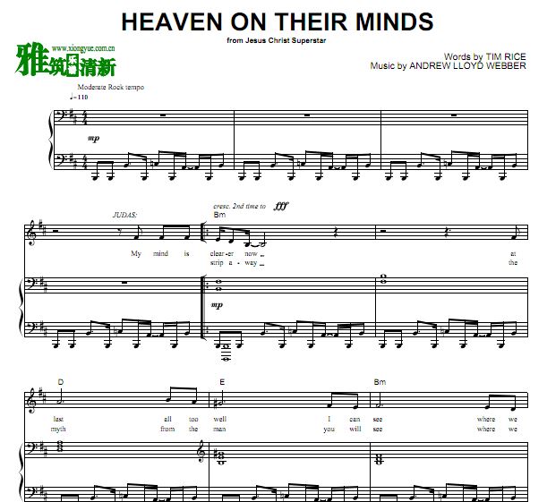 韦伯 耶酥基督超级巨星 F调钢琴伴奏声乐谱 HEAVEN ON THEIR MINDS