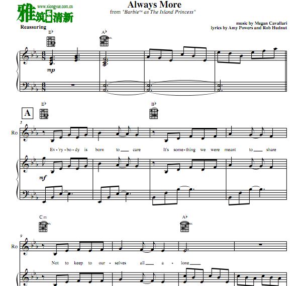芭比之森林公主 Always More 声乐钢琴谱